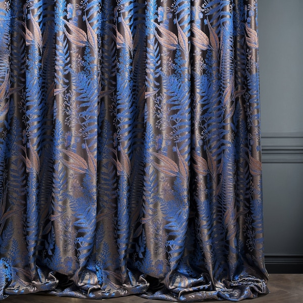 Custom curtains for living room, navy blue bohemian blackout curtains for boho home windows decor, grommet, tab top curtain panels
