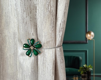 Green Magnetic Curtain Tiebacks: Vintage Curtain Tie Back Hook with Flower