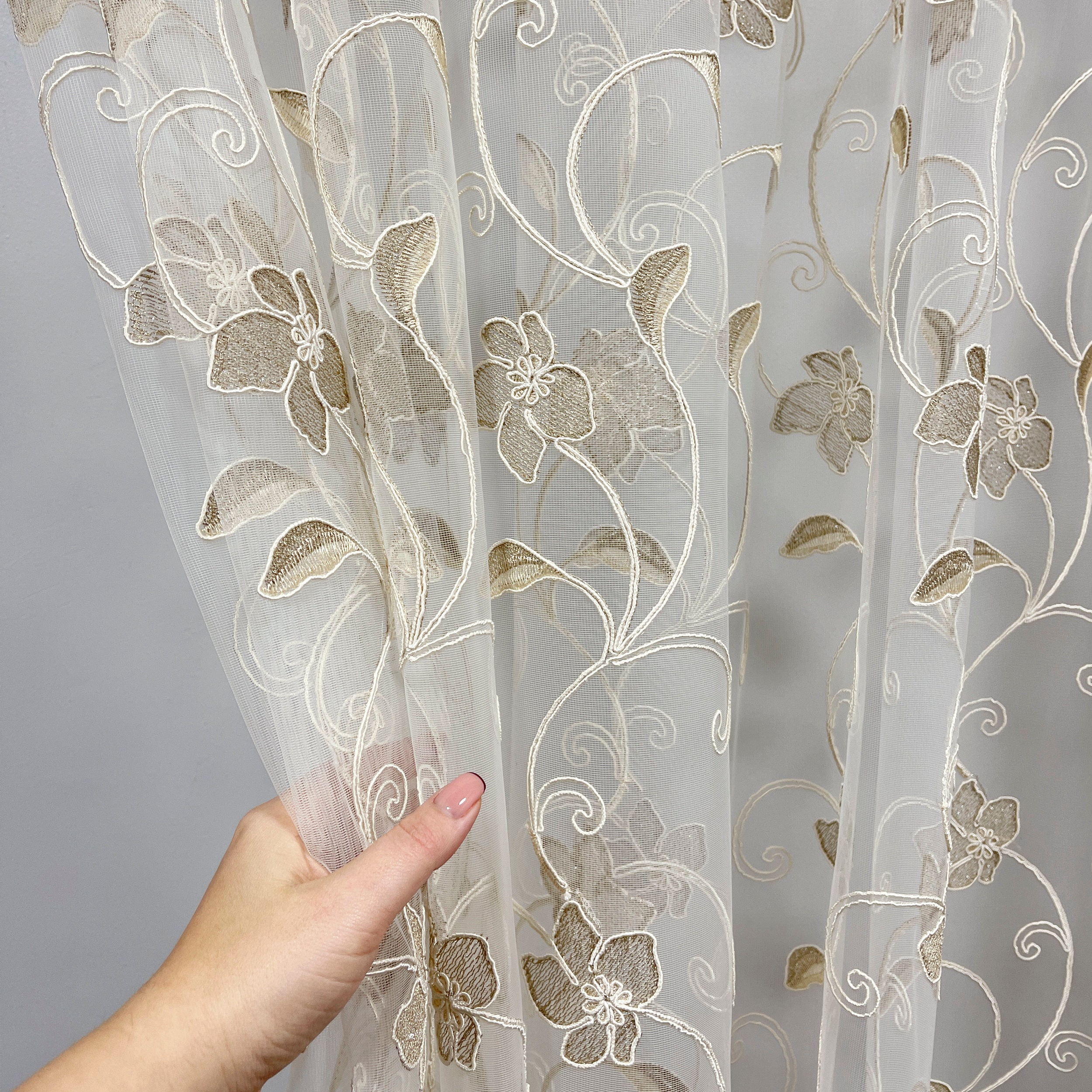 Dense Floral Embroidery Voile, Luxury Custom Sheer Curtains for Living  Room, Light Beige Lace Tulle Curtains - Etsy