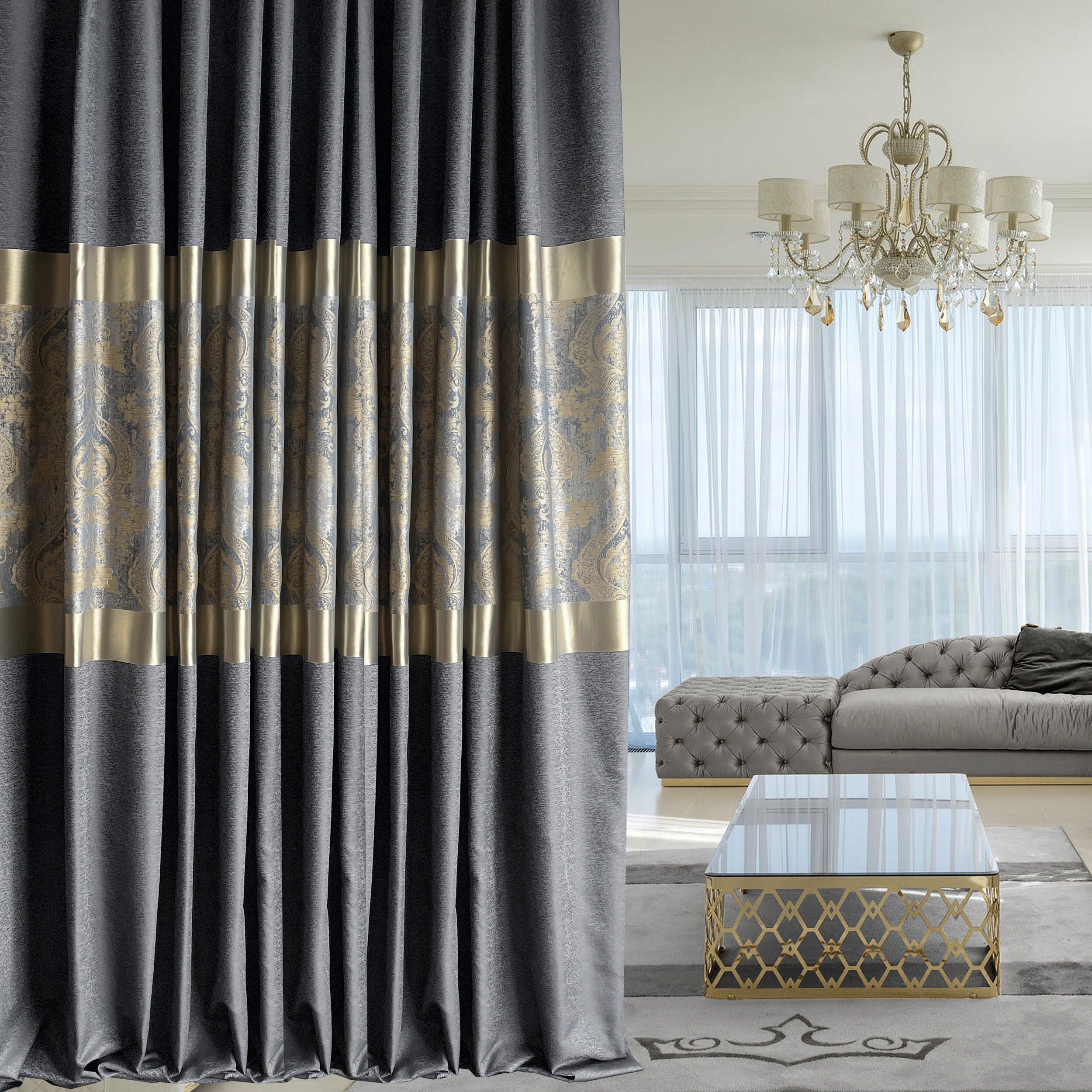 Luxury Drapery Curtains Gold Living Room Curtains Modern Art Etsy