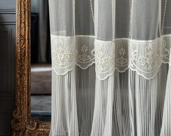 Victorian Embroidered Sheer Tulle Curtains | Luxury Vintage Lace Drape