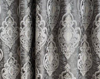 Custom gray damask bohemian patterned curtains,  Luxury Victorian Jacquard curtains for living room, bedroom windows home decor