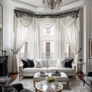 Custom Elegant Victorian Luxury Swag Curtains Set 22 colors, Window Curl Pelmet with Velvet Valance Curtains, Vintage Openwork Lambrequin