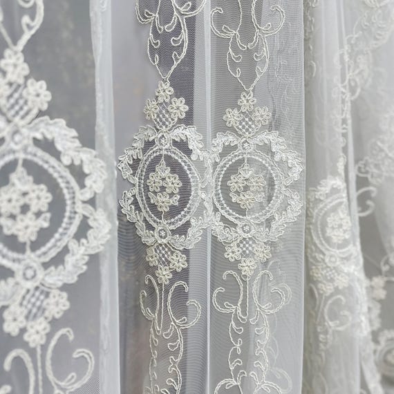Victorian Damask Embroidered Tulle Lace Curtains: Light Filtering