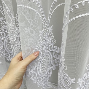 Lace sheer curtains, White Voile embroidered curtains, Luxury vintage Tulle with classic thick embroidery