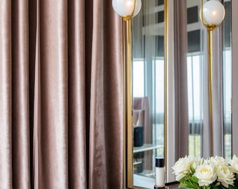 Beige Rose Velvet Curtains. Brilliant Shiny Velvet Drapes, Custom curtains, Luxury Living Room Curtains, Bedroom Velvet Curtains