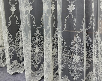 Embroidered Sheer Curtains: Pinch Pleat Tulle, Victorian Lace Window Panels