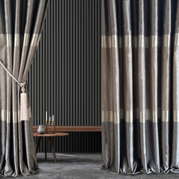 Cortinas modernas grises y beige, cortinas de dormitorio de lujo, cortinas  de rayas Jacquard para sala de estar - Etsy España