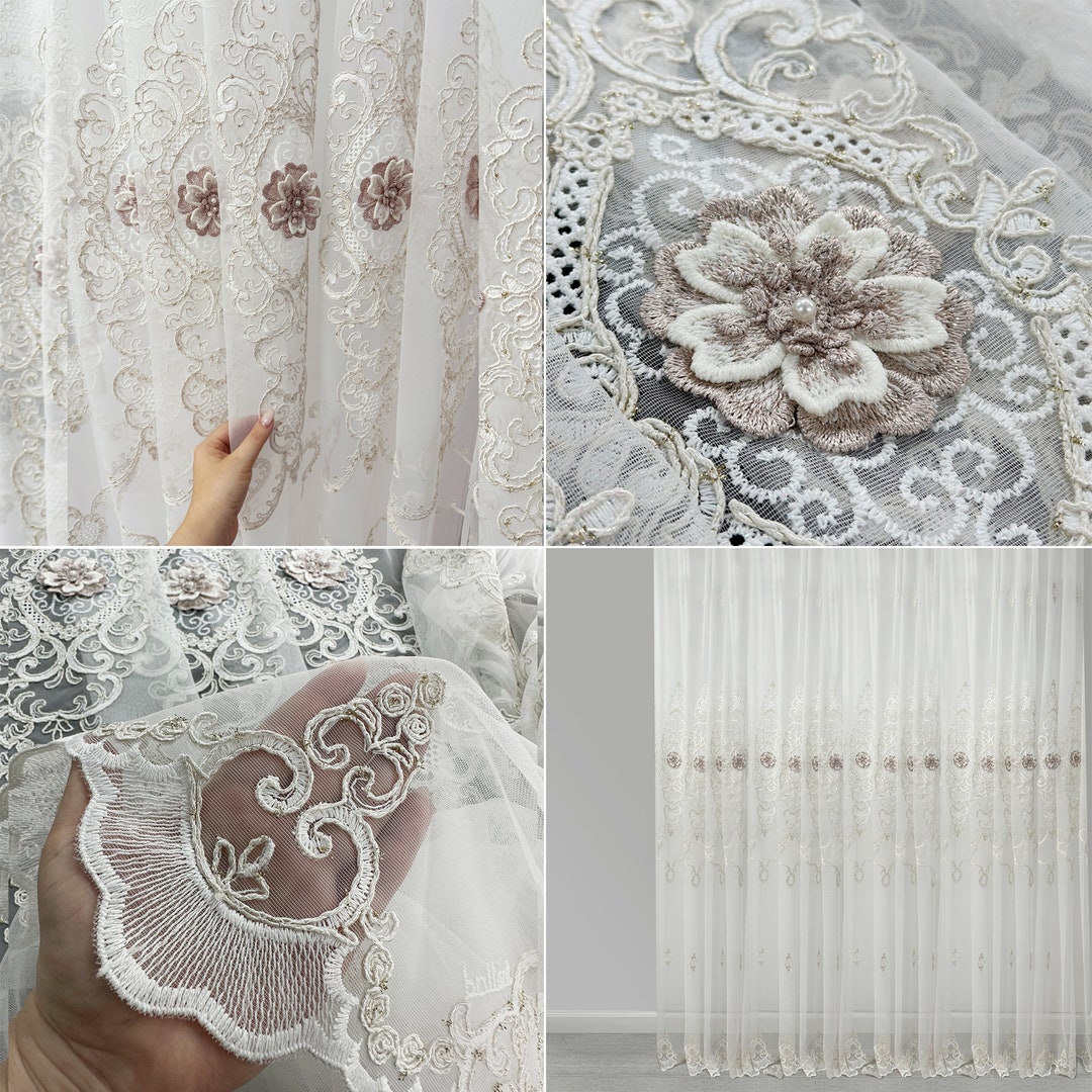 Custom Made Embroidered Sheer Curtains With 3d Flowers, Luxury Window ...