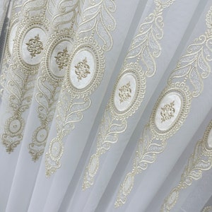 Luxury Embroidered Lace Sheer Curtain, Elegant white curtains, French style voile curtains