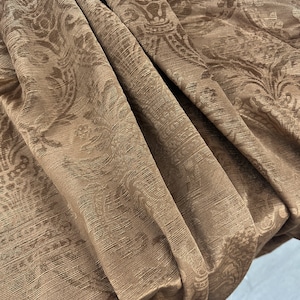 Luxury brown Baroque print curtains, cream beige textured flock drapery, Damask ethnic pattern panel curtain,  classic window drape