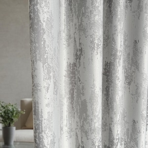 Abstract Jacquard Curtain Panel: Silver Gray Plaster Texture, 70% Blackout