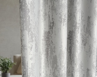 Custom Luxury Curtains with Abstract Plaster Pattern, Silver Gray Bedroom Drapes, Jacquard Curtain Panels for Living Room