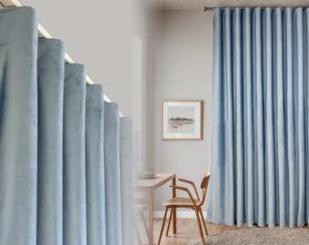 Blue Velvet Ripple Fold Curtain: Wave Track Drape for Living Room, 22 Colors