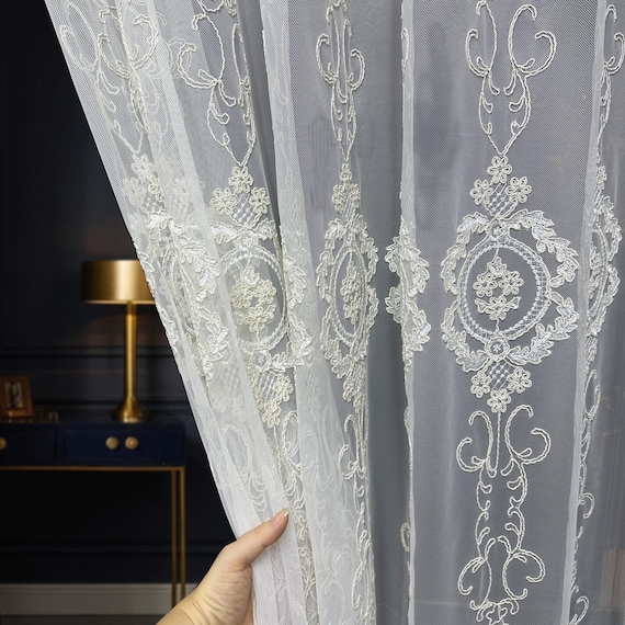 Vintage Embroidered Lace Sheer Curtains: Elegant Victorian Floral