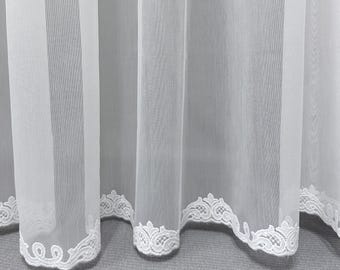 Extra Wide Pinch Pleat Sheer Curtains: White Voile Panels with Lace Trim