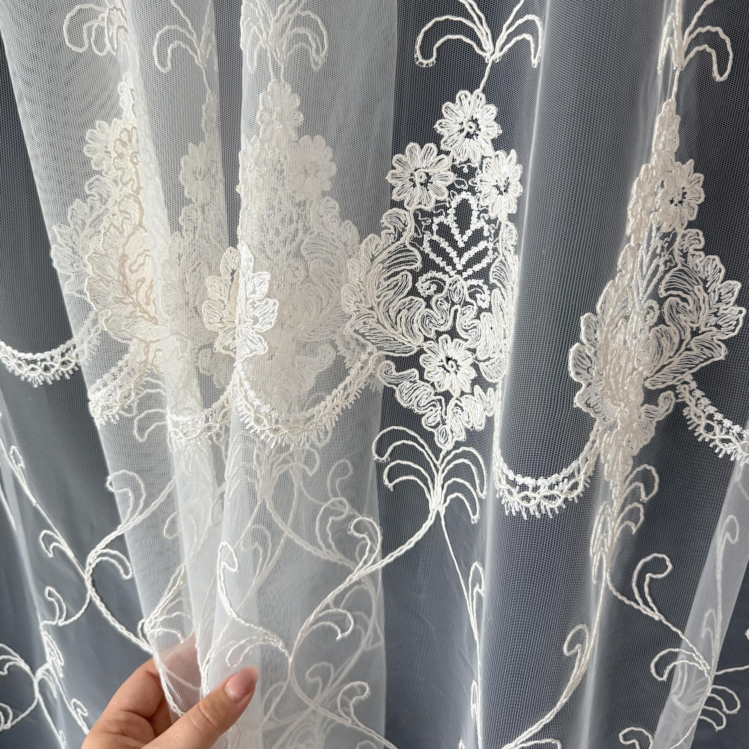 Opulence Arabic Floral Damask Embroidered Sheer Drapes | Custom