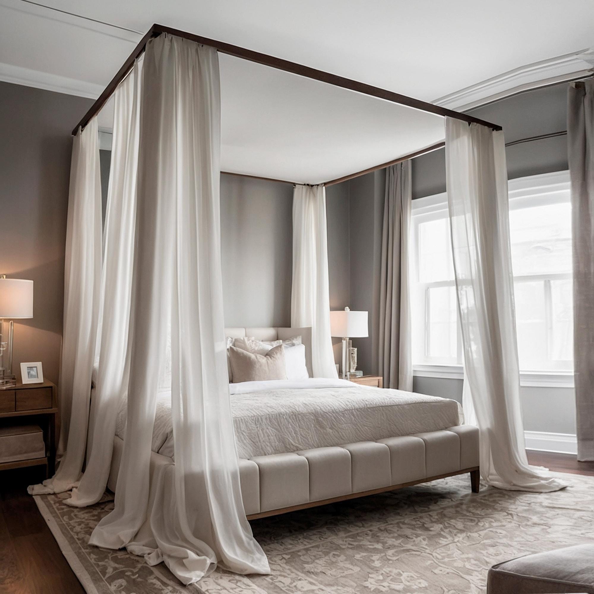 White Voile Bed Canopy Curtains: Sheer Canopy Drapes for Four Poster