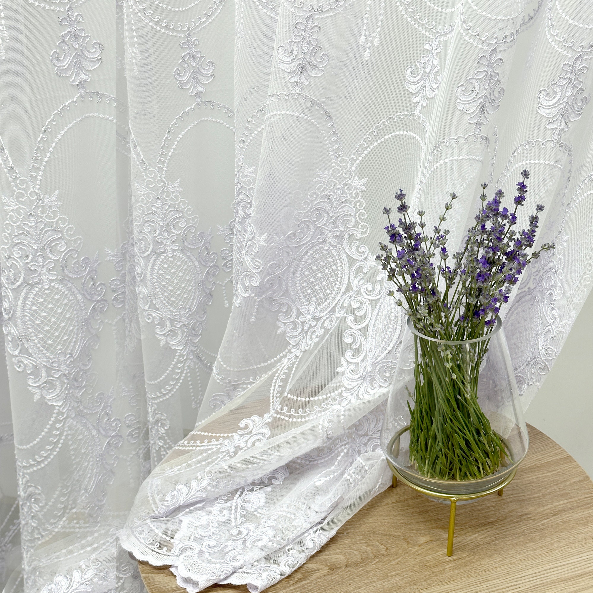 Lace Sheer Curtains, White Voile Embroidered Curtains, Luxury Vintage Tulle  With Classic Thick Embroidery - Etsy