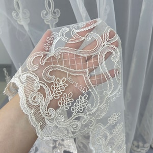 Elegant Classic Sheer Curtains, Vintage Damask Embroidered Windows Off White Tulle, Luxury Lace Curtains for Living Room