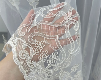 Vintage Damask Embroidered Lace Curtains: Elegant Off White Tulle
