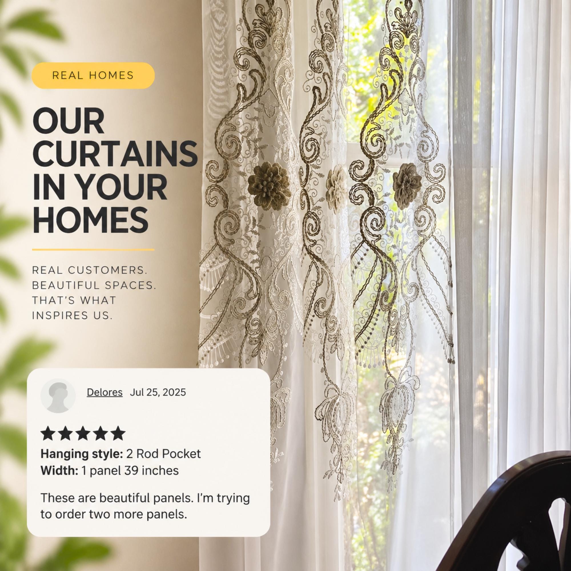 Luxury Victorian Damask Embroidered Sheer Lace Curtains: Living