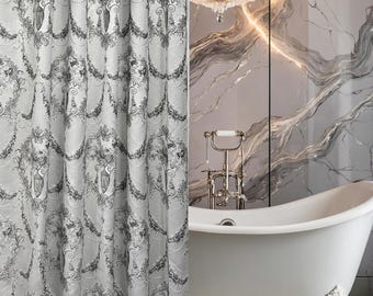 Custom Luxury Victorian Extra Long Shower Curtains - Gray Fabric Bohemian Bath Decor