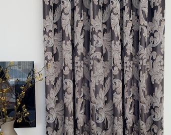 Victorian Jacquard Curtains: Rococo Scroll Cozy Dining Room Grey Curtains