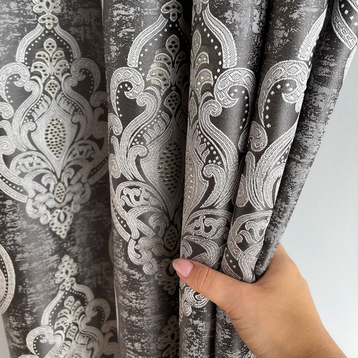 Damask Drapery Custom Curtain Thick Living Room Curtains Etsy