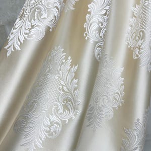 Ivory Damask Curtain Panel: Luxury Jacquard Bohemian Style