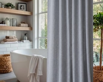 Tenda da doccia nei toni del blu e del grigio: tenda da bagno in lino 100% impermeabile.