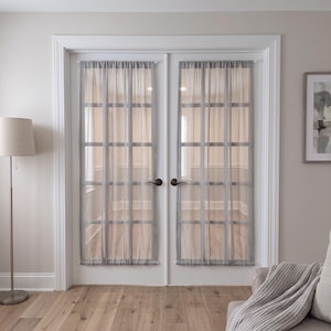 Double Rod Pocket Door Curtains: Light Grey Sheer Net Curtains for Doorway