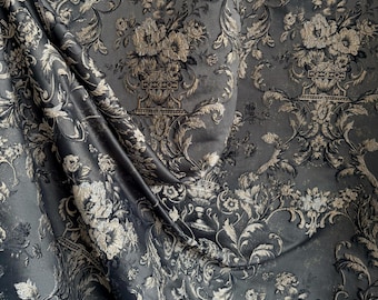 Luxury Rich Gray Vintage Victorian Damask Curtains for Living Room | Custom Blackout Curtains | Eyelet