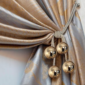 Curtain Tiebacks with Mirrored Balls | Set of 2 Modern Drapery Tie Backs |  Curtain Holdbacks