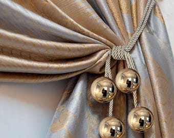 Curtain Tiebacks with Mirrored Balls | Set of 2 Modern Drapery Tie Backs |  Curtain Holdbacks