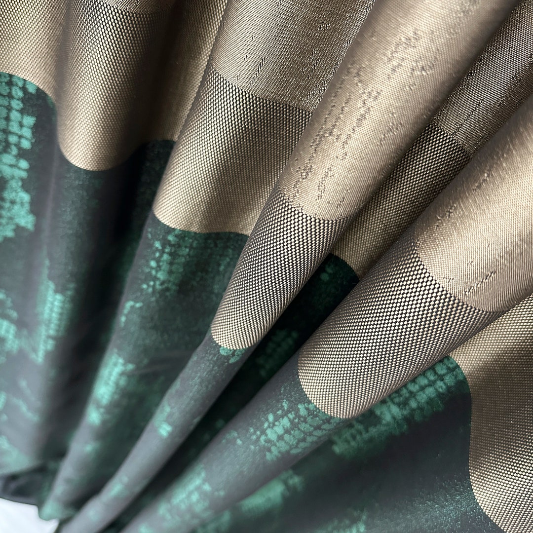 Luxury Bohemian Jacquard Living Room Curtains, Emerald Green Striped