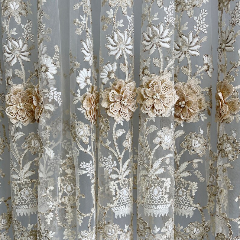 Luxury Custom Sheer Curtains With 3d Flowers Embroidered - Etsy