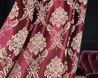 Vintage Dark Academia Burgundy Damask Jacquard Curtains - Luxury Gothic Bedroom Pinch Pleat/ Eyelet Drapes