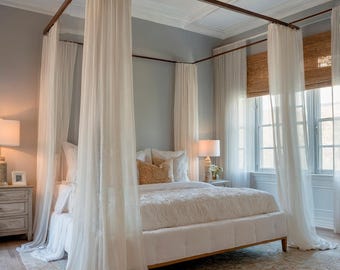 Custom Canopy Four Poster Bed Organic Muslin Sheer Curtains - Handmade Cotton Drapes