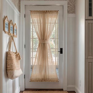 Sheer Sidelight Window Curtain with Tie-Back - 8 colors, Custom-Made French Front Door Panel Curtain, Rod Pocket Curtains for Small Windows