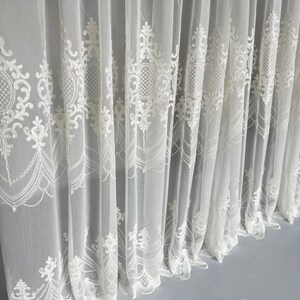 Elegant classic sheer curtains, Vintage Damask embroidered windows off white tulle, luxury lace curtains for living room