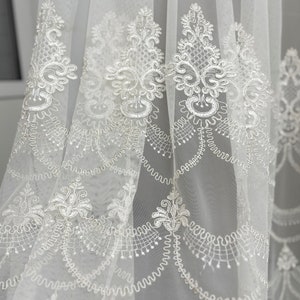 Embroidered Tulle Lace Curtains: Victorian Gold Damask Sheer Curtain