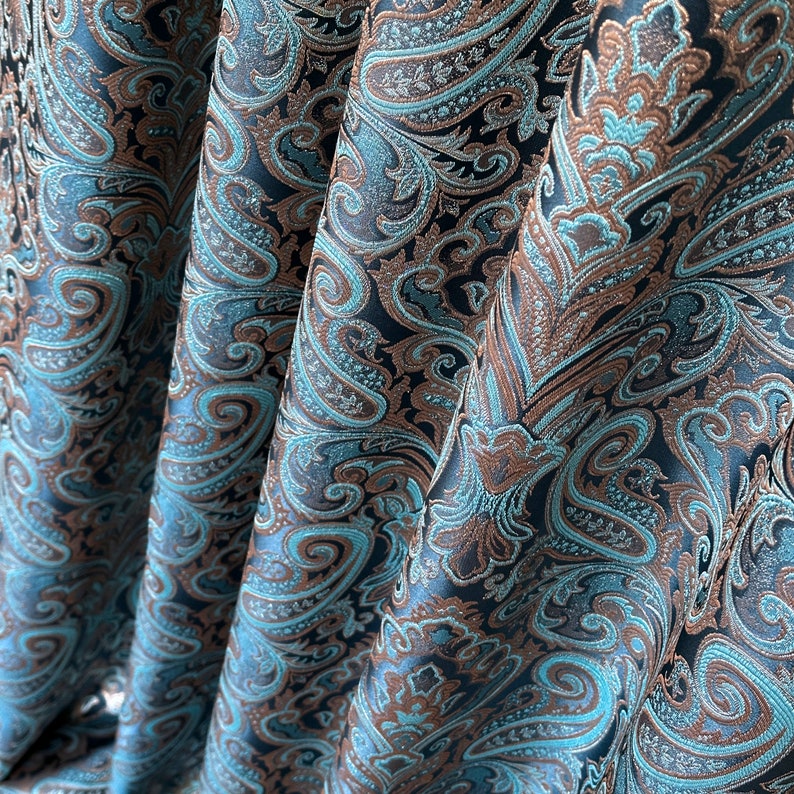 luxury rich classy jacquard curtains, Turquoise blue thick living room curtains, Custom Art deco floral curtain pair panels image 5