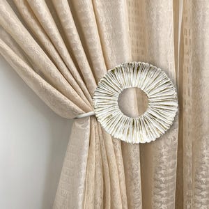 Art Deco Curtain Tie Back Hooks: Round Brass Tiebacks for Drapes, Set of 2