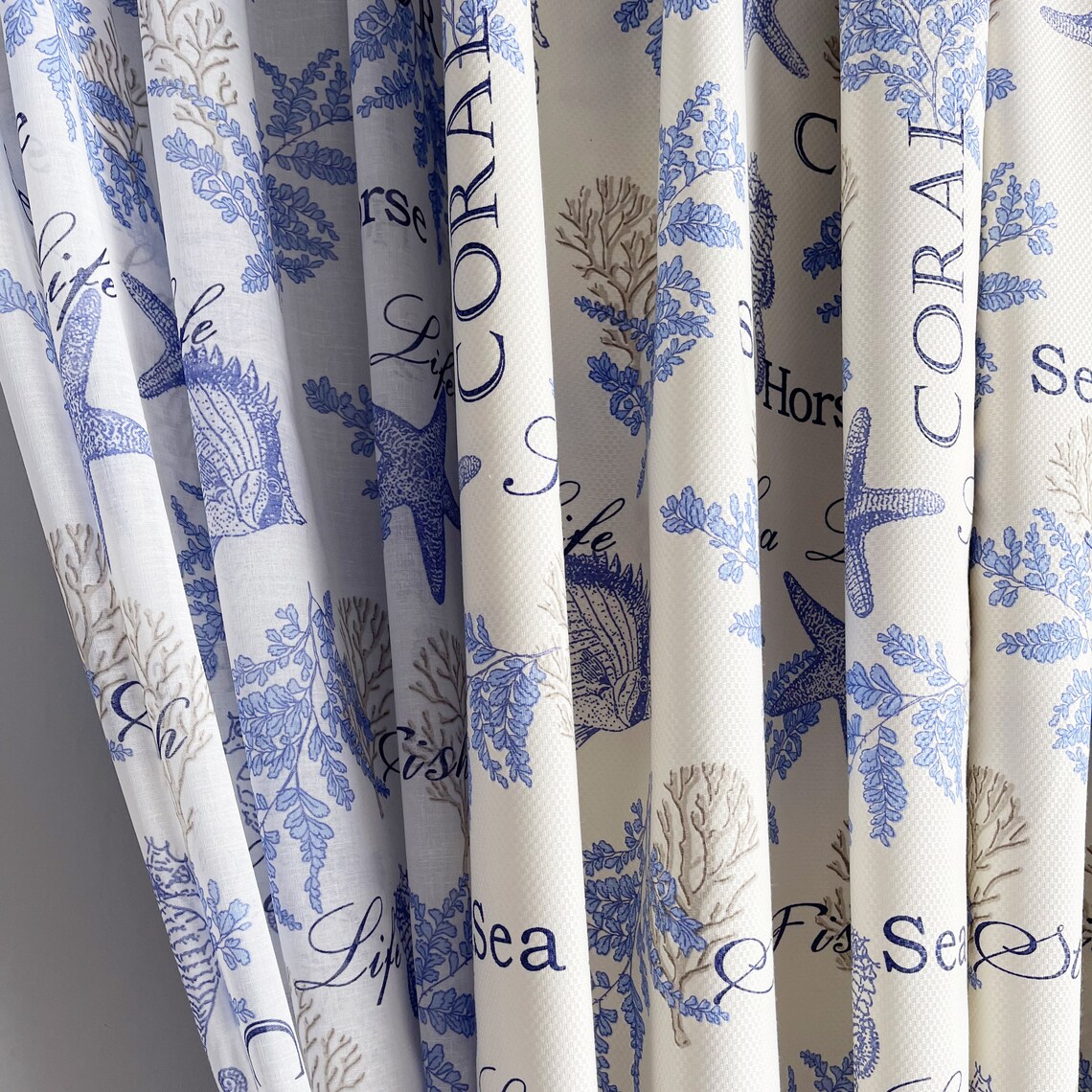 Nautical MARINE Curtains From Linen Fabric. Coral Theme Blue Etsy