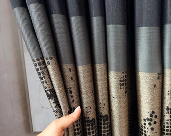 Black & Gold Art Deco Curtains: Luxury Eyelet Blockout Drapes for Living Room