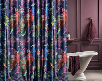 Extra Long Vintage Shower Curtain: Custom Luxury Fabric Bath Curtains, Waterproof Lining