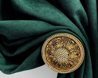 Fermacravatta per tende color oro antico: fermatende rotondo scintillante e gancio decorativo per tende