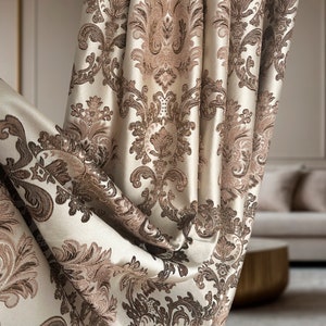 Golden Damask Blackout Curtain Panel: Jacquard Woven Drapery