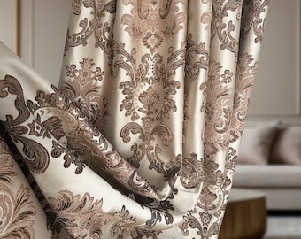 Thick curtain panels, Jacquard drapery curtains, bedroom blackout curtains, Golden Damask curtain